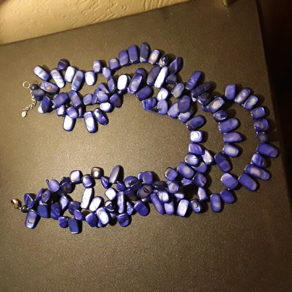 Blue Triple Strand 925 Sterling Silver Necklace 18"